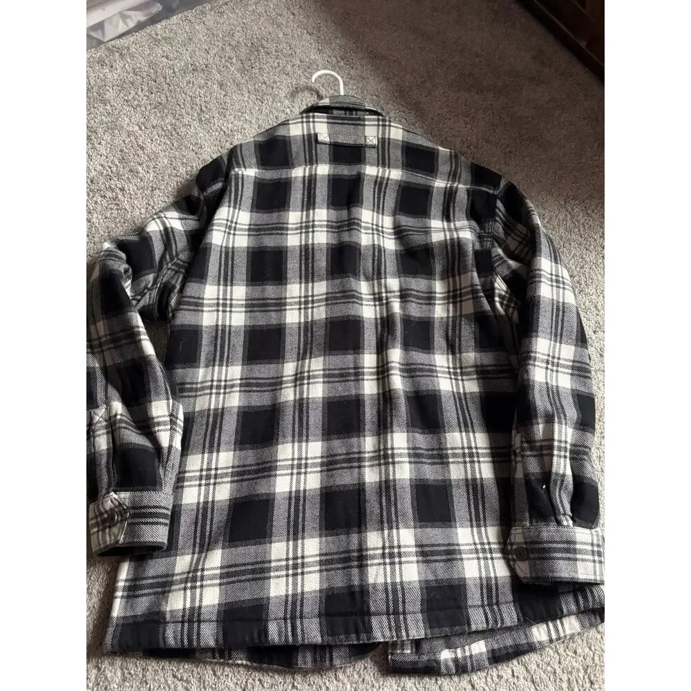 Duluth Trading Jacket Mens Large Black/White Plaid Lined 100% Cotton Outdoor